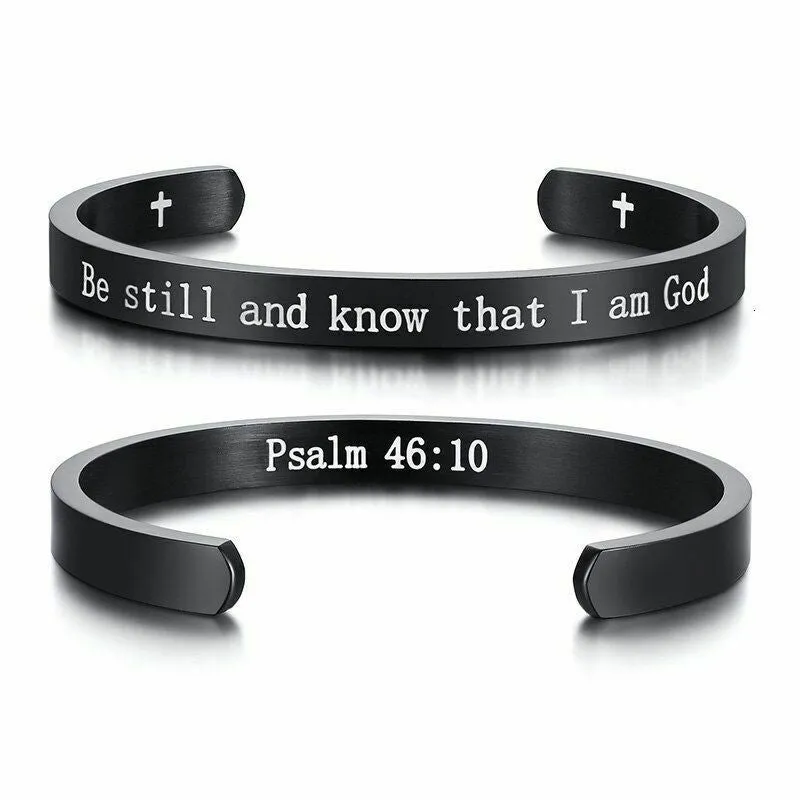 Stainless Steel Titanium Steel Inspirational God Bible Psalm Lettering Bracelet