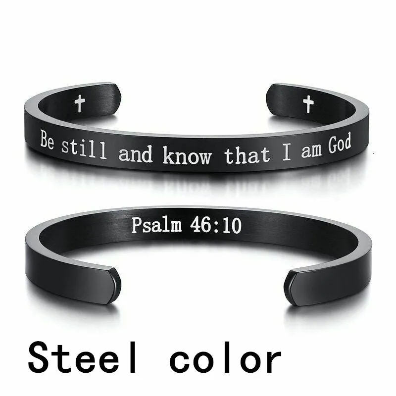 Stainless Steel Titanium Steel Inspirational God Bible Psalm Lettering Bracelet