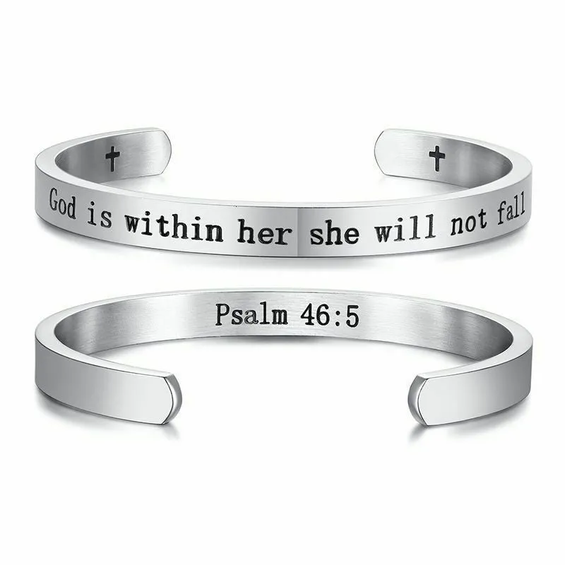Stainless Steel Titanium Steel Inspirational God Bible Psalm Lettering Bracelet