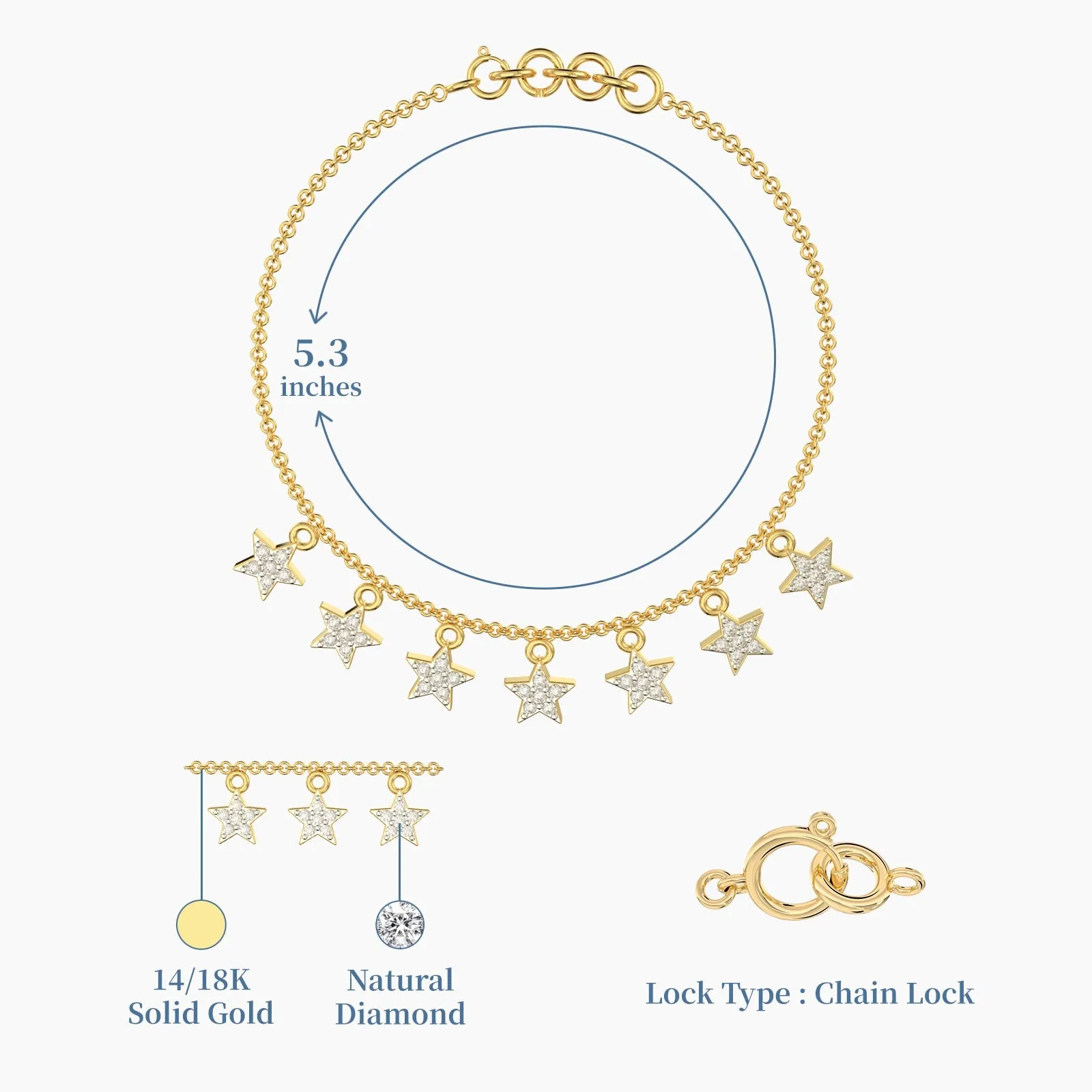 Star Charms Yellow Gold Diamond Bracelet