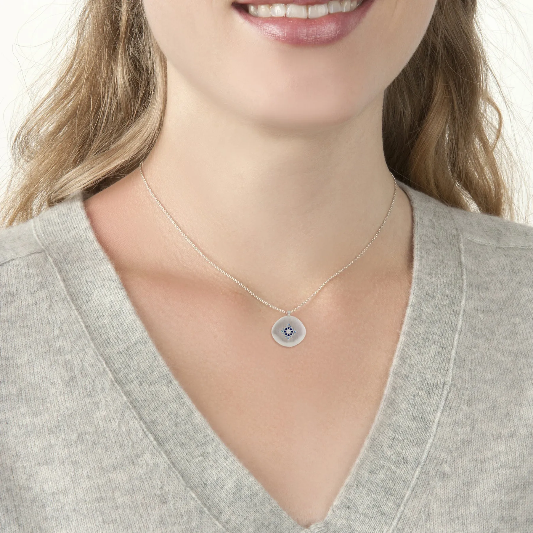 Star Light Pendant with Aquamarine, Sapphire and Diamond in Sterling Silver Necklace by Adel Chefridi