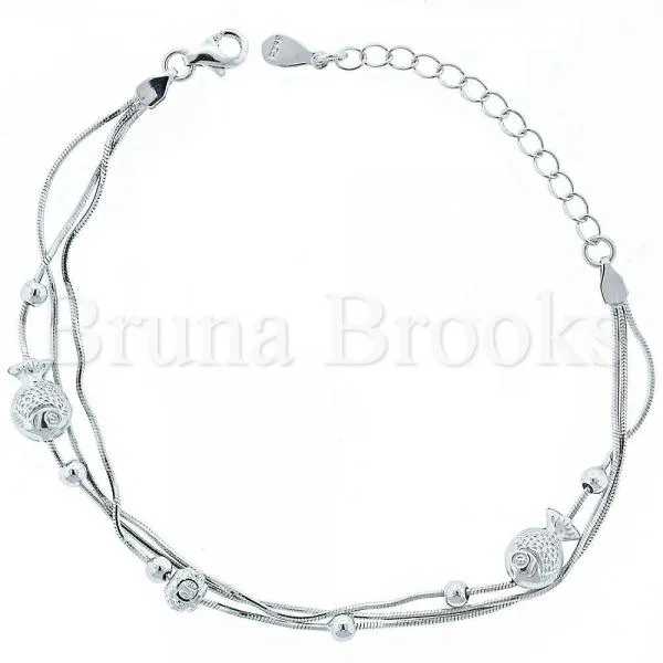Sterling Silver 03.183.0085 Fancy Bracelet, Fish Design, Matte Finish, Rhodium Tone