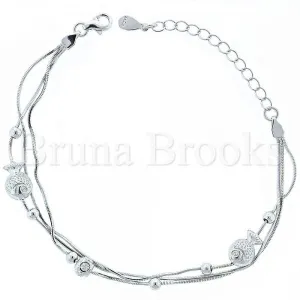 Sterling Silver 03.183.0085 Fancy Bracelet, Fish Design, Matte Finish, Rhodium Tone