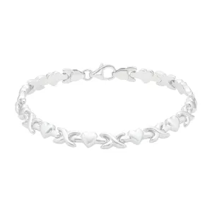 Sterling Silver 19cm Heart and Cross Bracelet