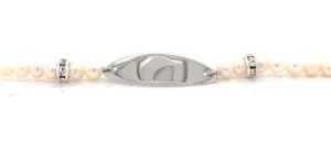 Sterling Silver 4-4.5mm Pearl ID Bracelet With Cz Rondel