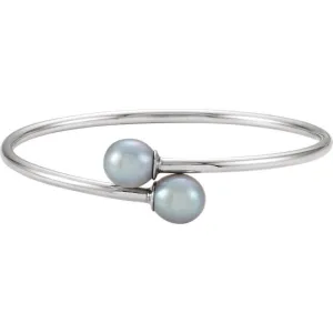 Sterling Silver 9.5mm Grey Pearl Flexible Bangle Bracelet