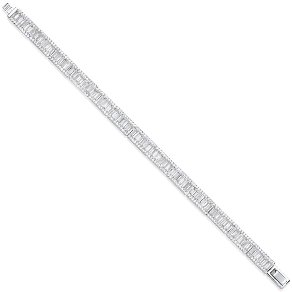 Sterling Silver Baguette and Round CZ Ladies Bracelet