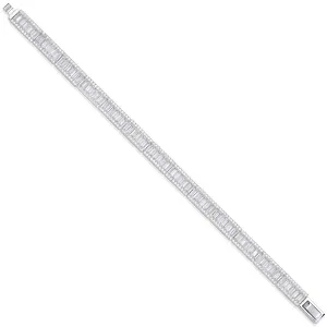 Sterling Silver Baguette and Round CZ Ladies Bracelet