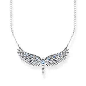 Sterling Silver Blue Stones Phoenix Wing Necklace KE2167-644-1-L45V