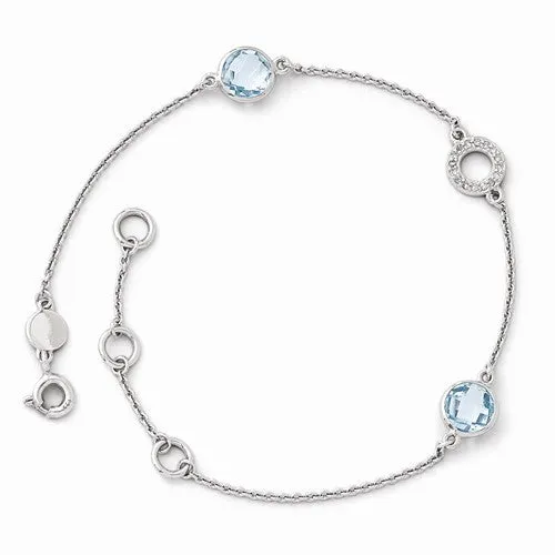 Sterling Silver Blue Topaz and Diamond Bracelet