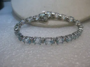 Sterling Silver Created Blue Topaz Tennis Bracelet, 7", 15.75tcw, 15.31 grams, 5mm wide