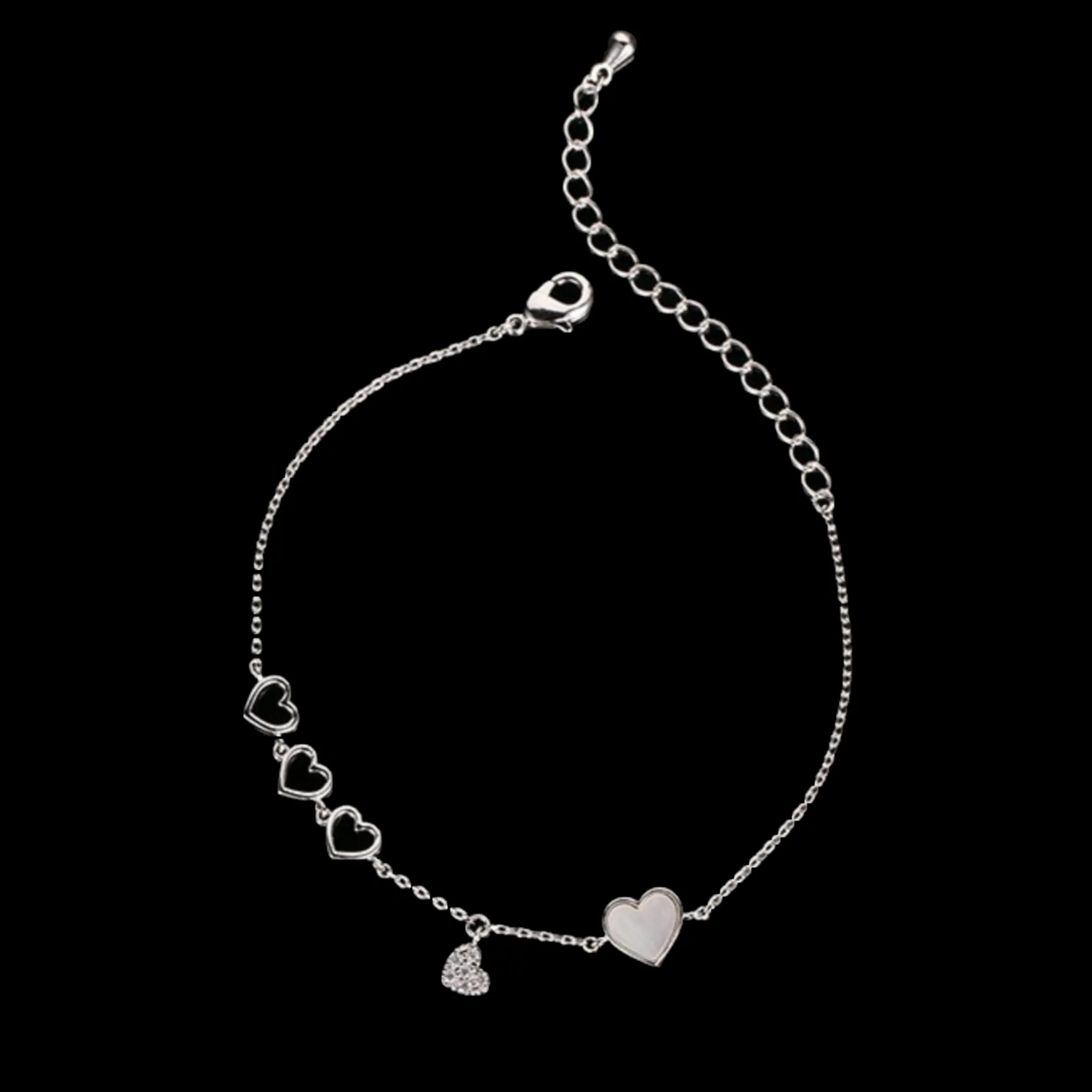 Sterling Silver Heart Mother of Pearl Girl's Charm Bracelet