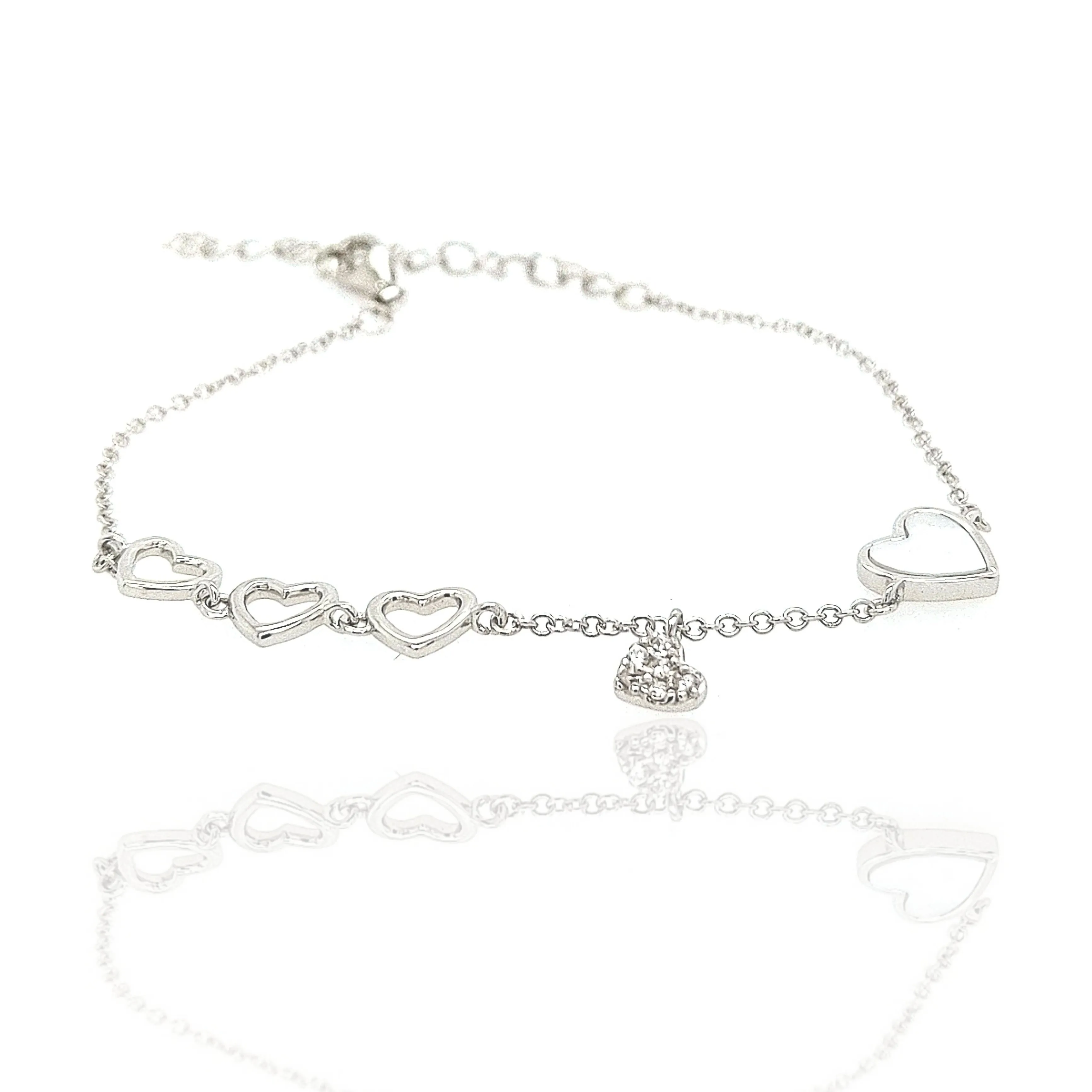 Sterling Silver Heart Mother of Pearl Girl's Charm Bracelet