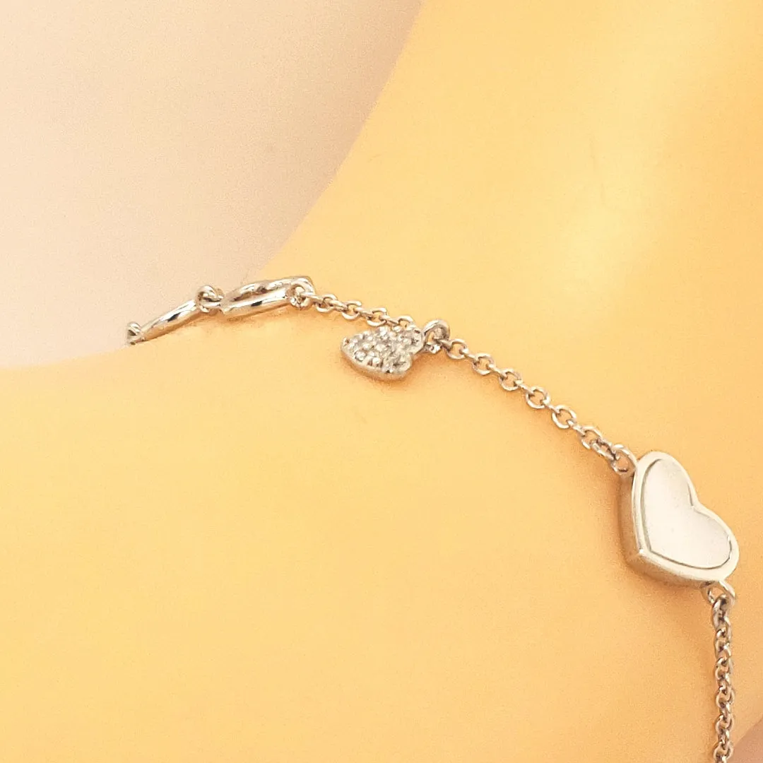 Sterling Silver Heart Mother of Pearl Girl's Charm Bracelet