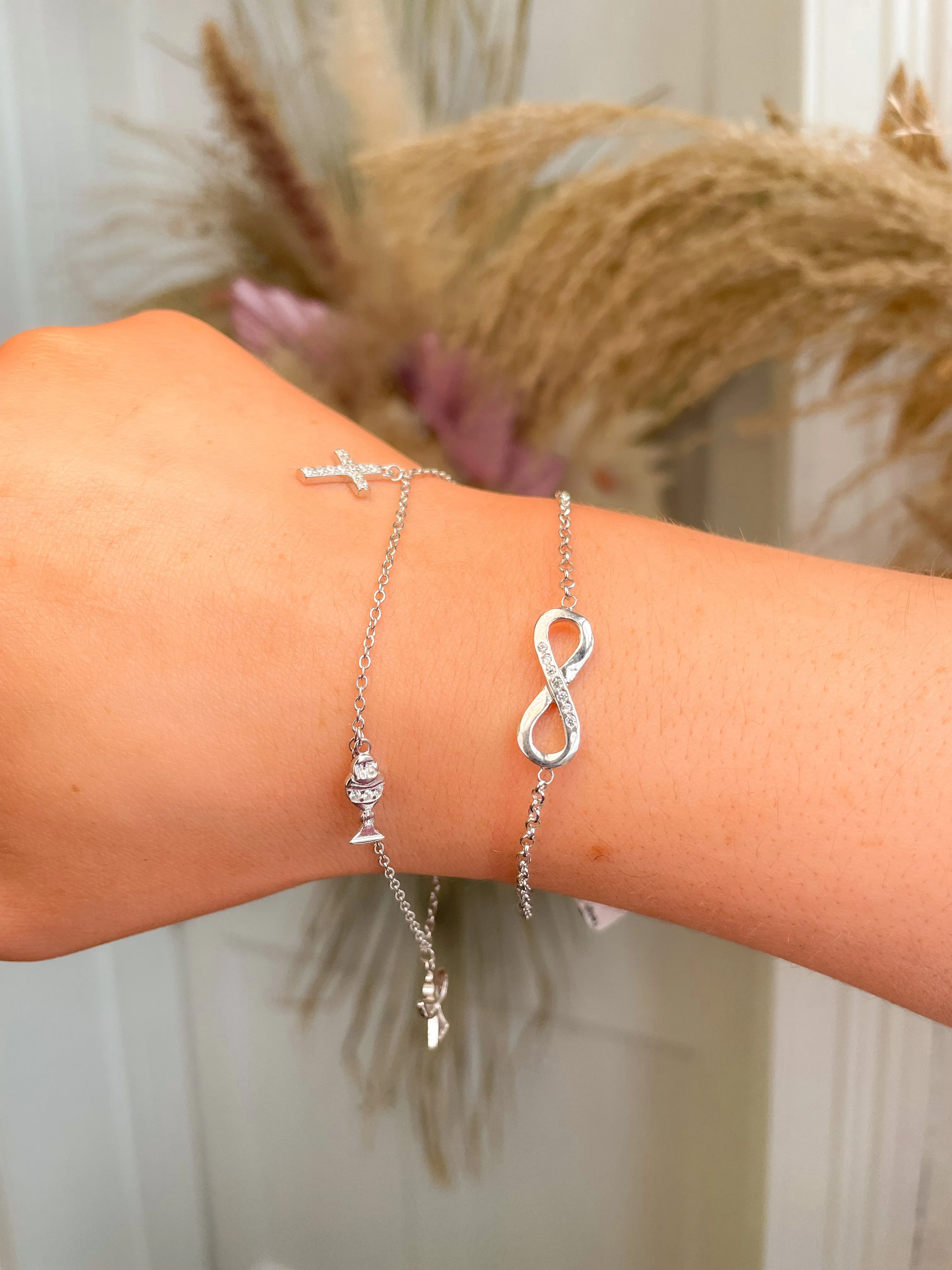 Sterling Silver Infinity Charm CZ Bracelet