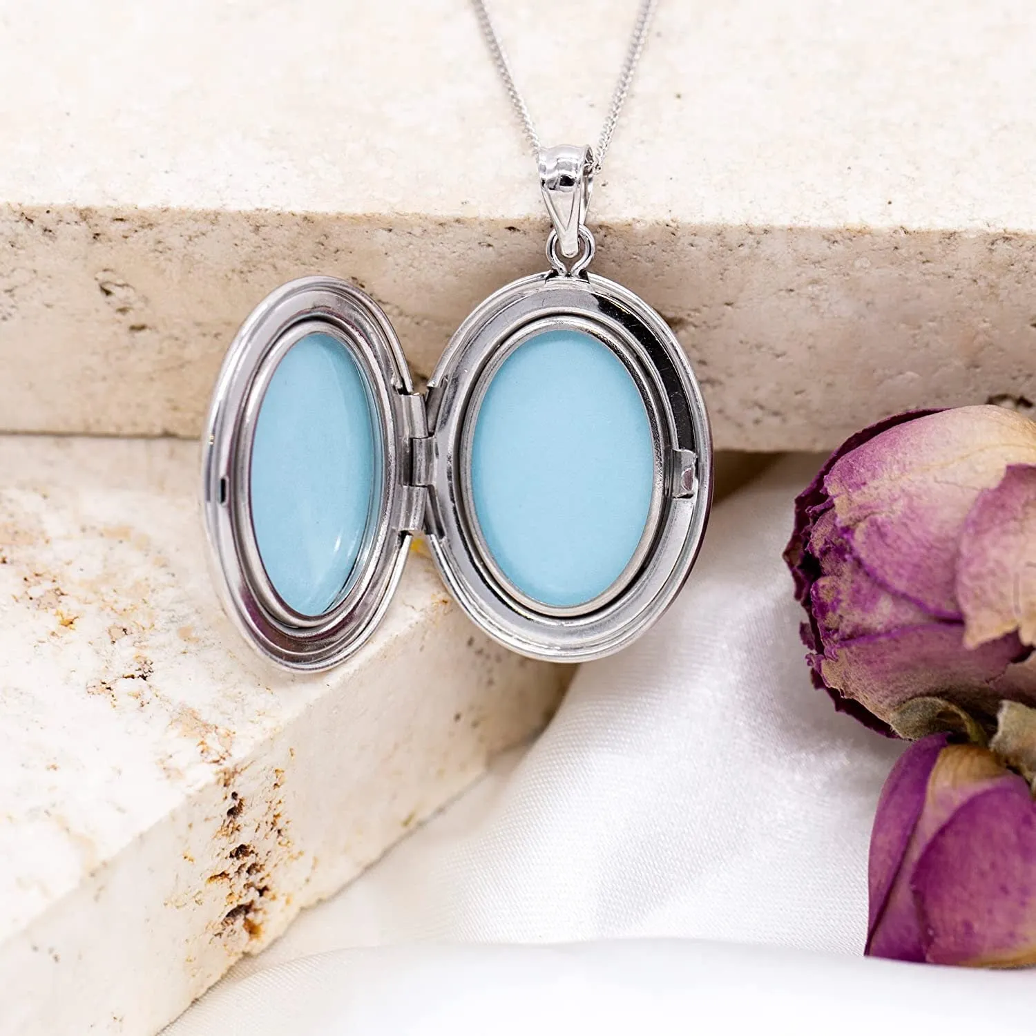 Sterling Silver Oval Locket Necklace for Women with "Love You To The Moon And Back" Engraved Design - 34mm, 16-20" Chain, Gift Box Included
