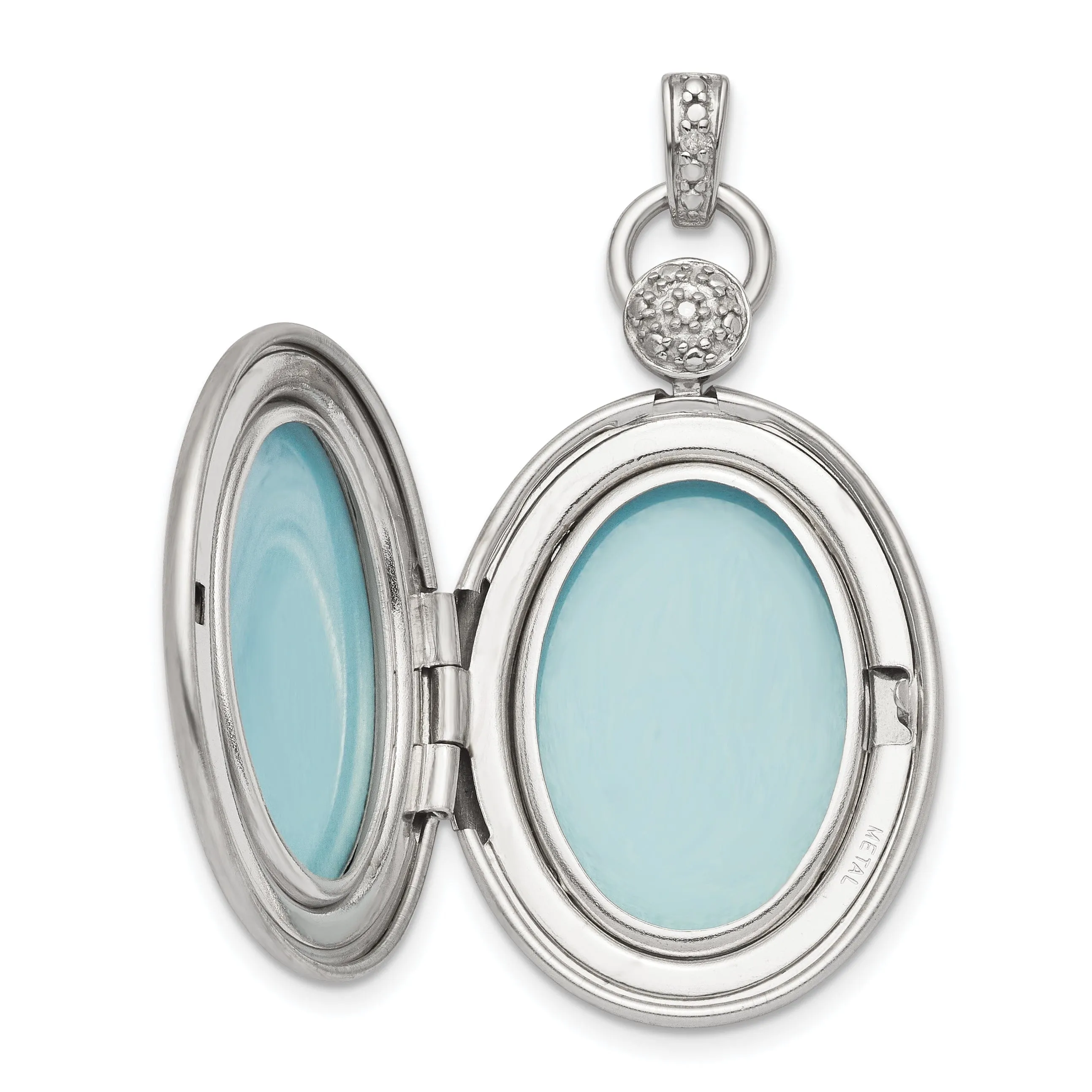 Sterling Silver Rhodium-plate 26mm Diamond Accented diamond cut Locket