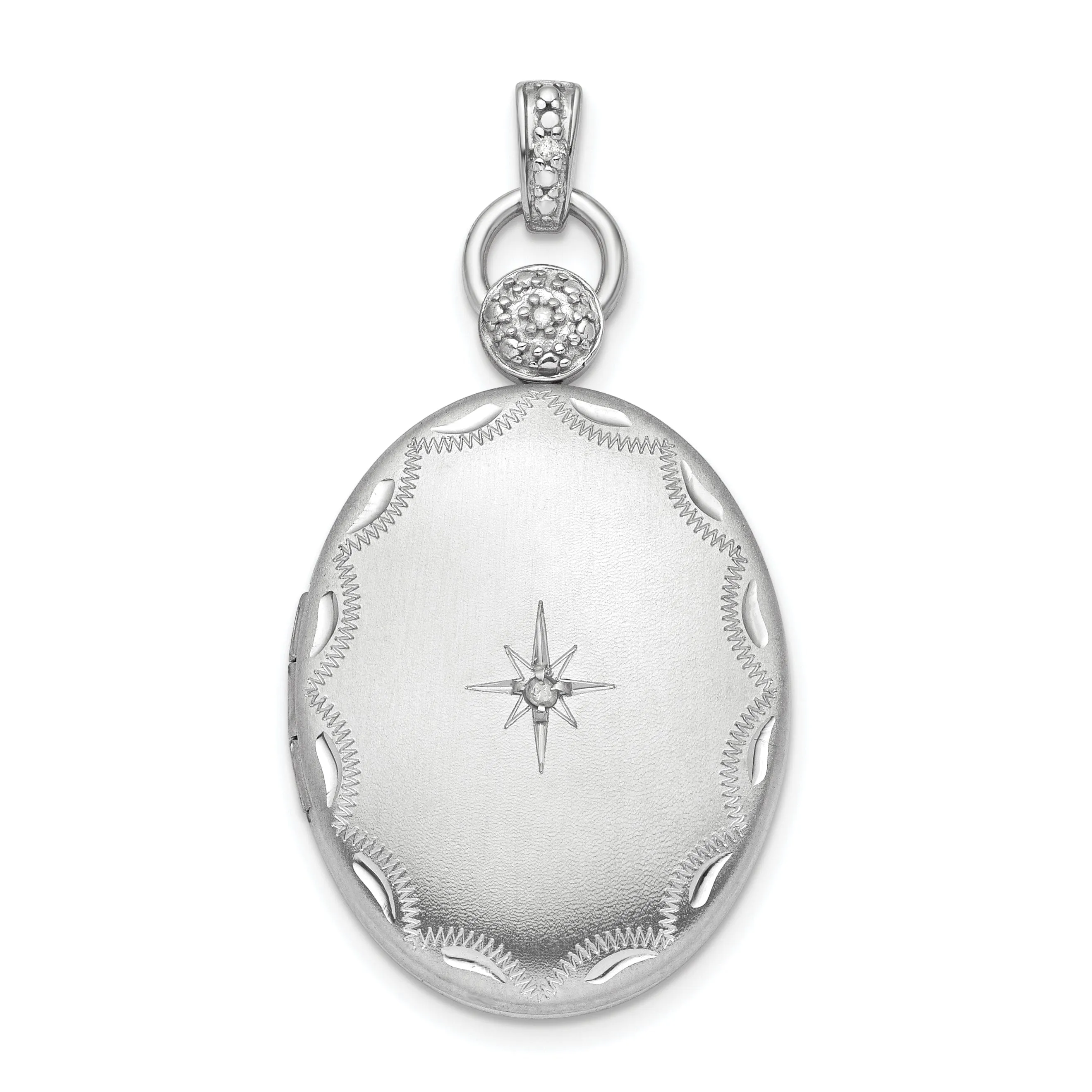 Sterling Silver Rhodium-plate 26mm Diamond Accented diamond cut Locket