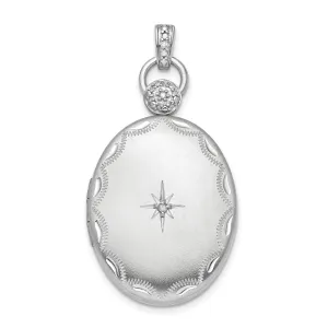 Sterling Silver Rhodium-plate 26mm Diamond Accented diamond cut Locket