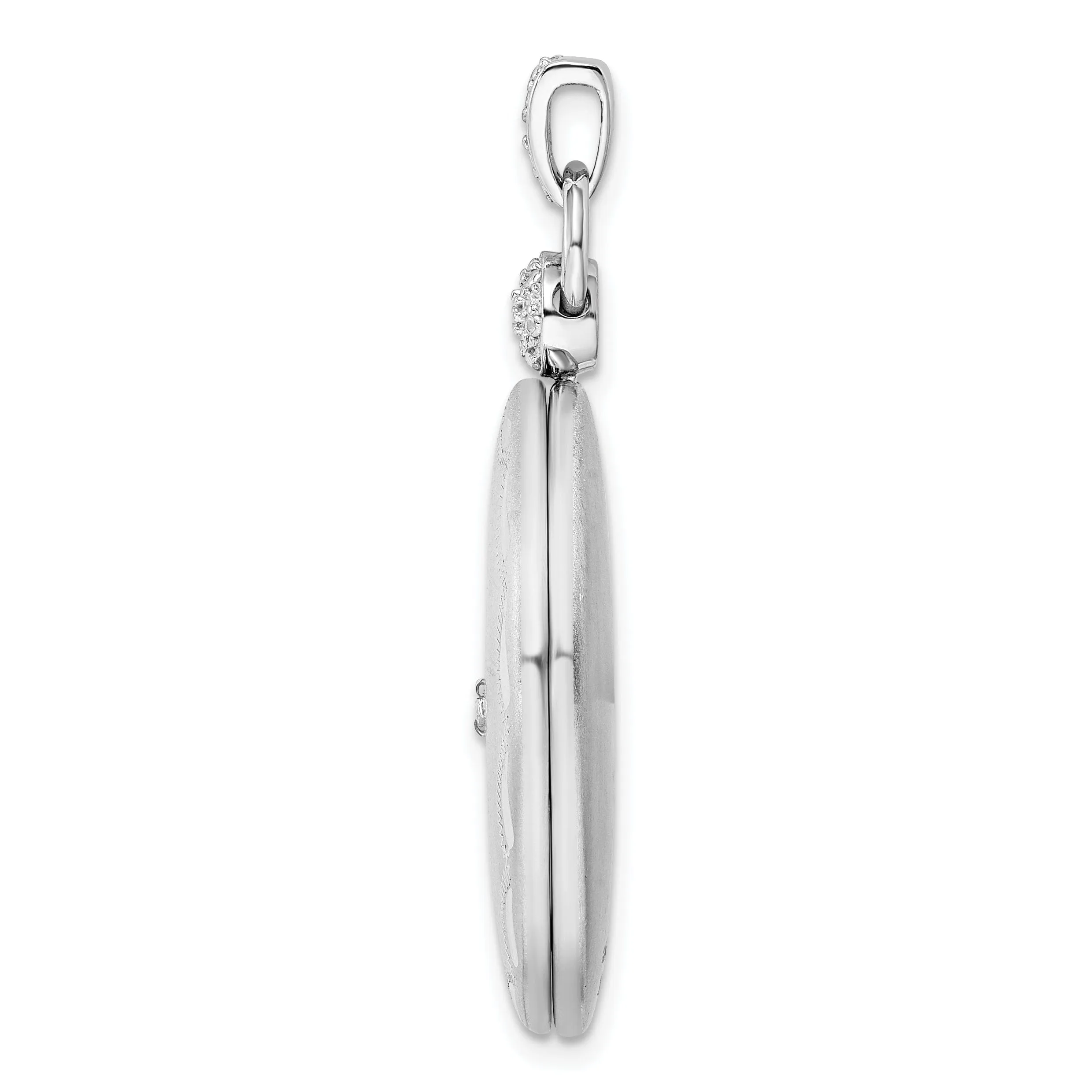 Sterling Silver Rhodium-plate 26mm Diamond Accented diamond cut Locket