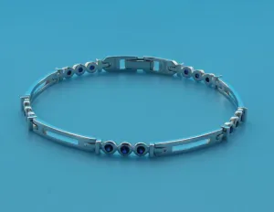 Sterling Silver Rhodium Plated Bezel Set Sapphire Bracelet (SI6646)