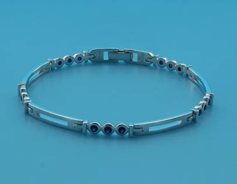 Sterling Silver Rhodium Plated Bezel Set Sapphire Bracelet (SI6646)