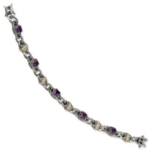 Sterling Silver with 14K Yellow Gold Amethyst Antiqued Bracelet