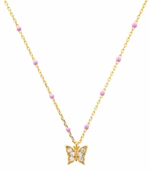 TAI Enamel Lavender Beaded Butterfly Necklace