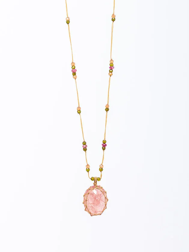 Tibetan Necklace - Strawberry Pink Quartz