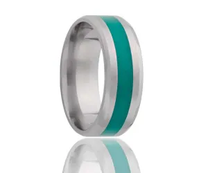 Titanium Beveled Edge Green Inlay Ring
