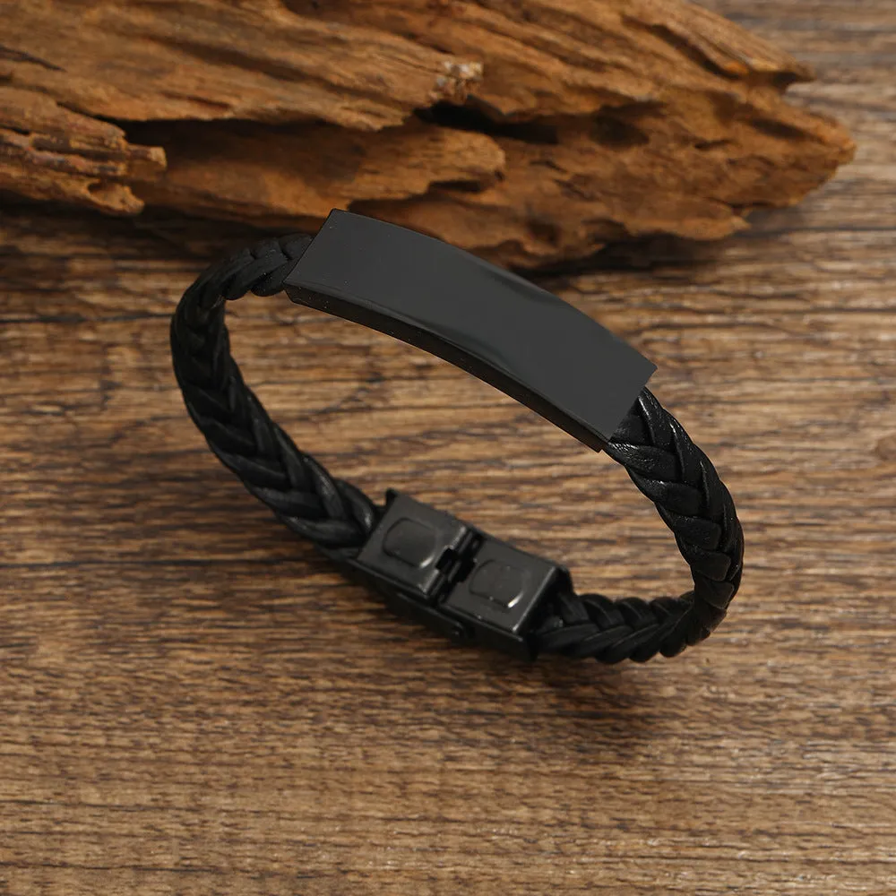 Titanium Steel Men's Braided Leather Bracelet
