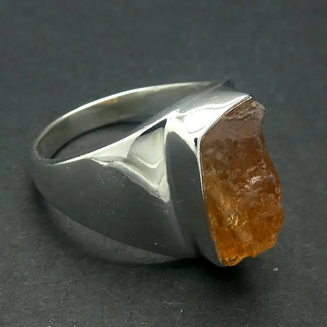Topaz Ring, Golden, Raw Crystal, Size 7.5, 925 Silver, r4