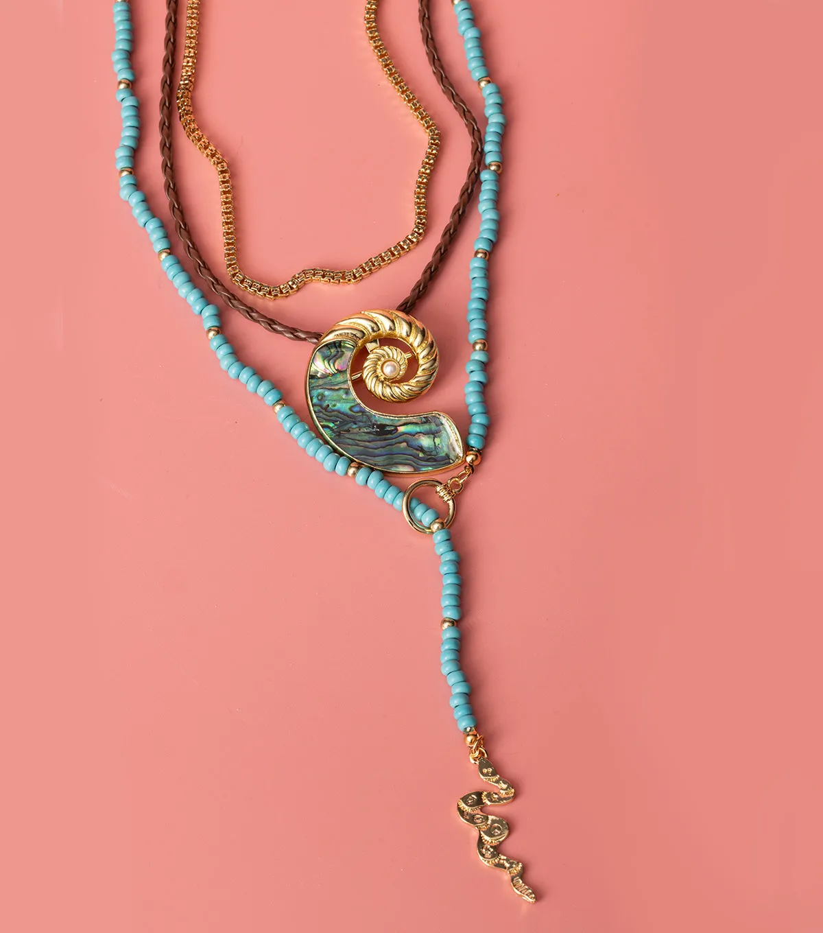 Turquoise Beaded Gold Western Snake Convertible Toggle Necklace Coastal Cowgirl