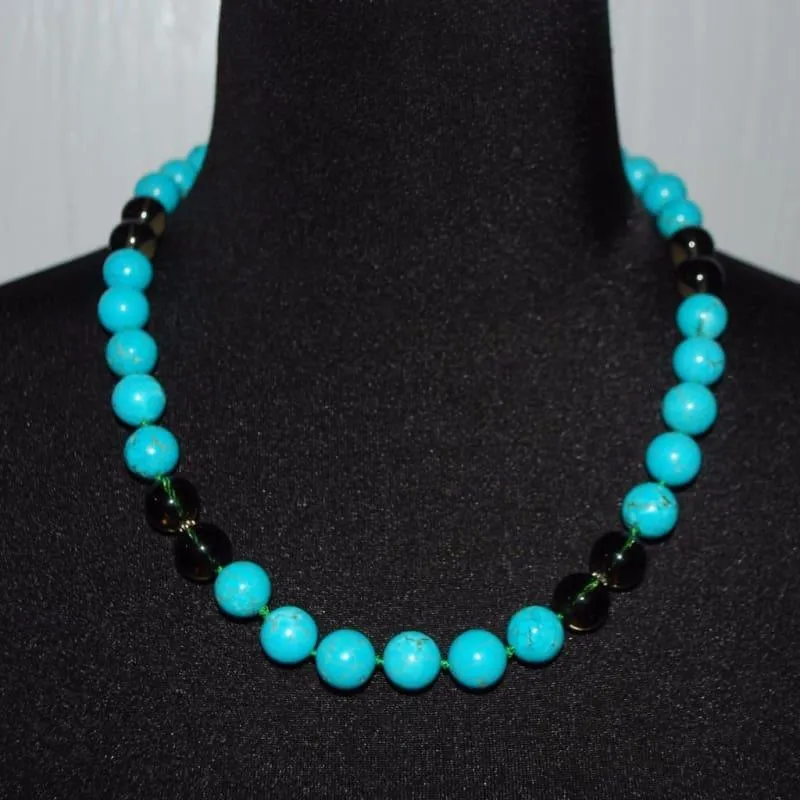 Turquoise with Black Quartz Color Block Necklace