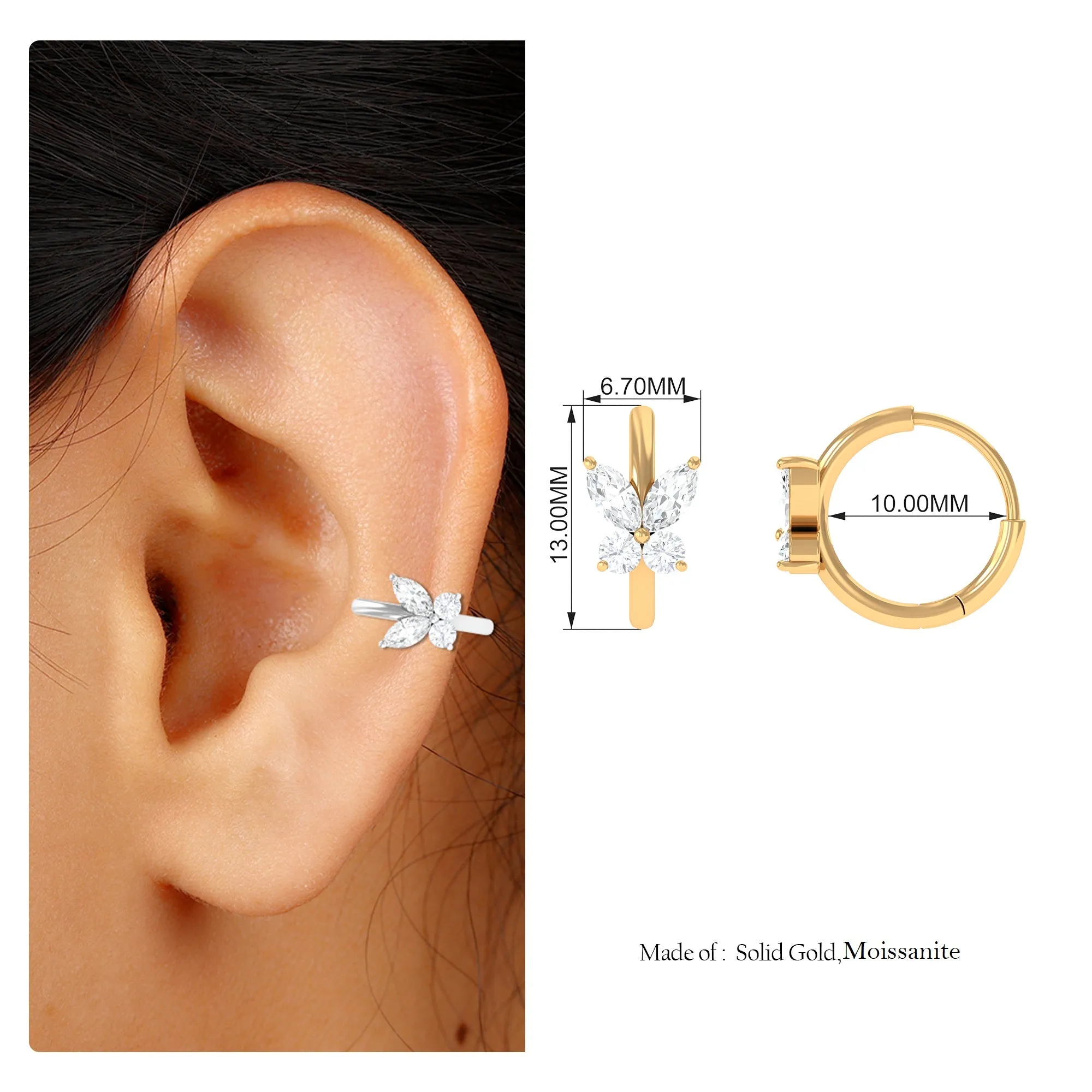 Unique Moissanite Butterfly Hoop Earring for Cartilage Piercing