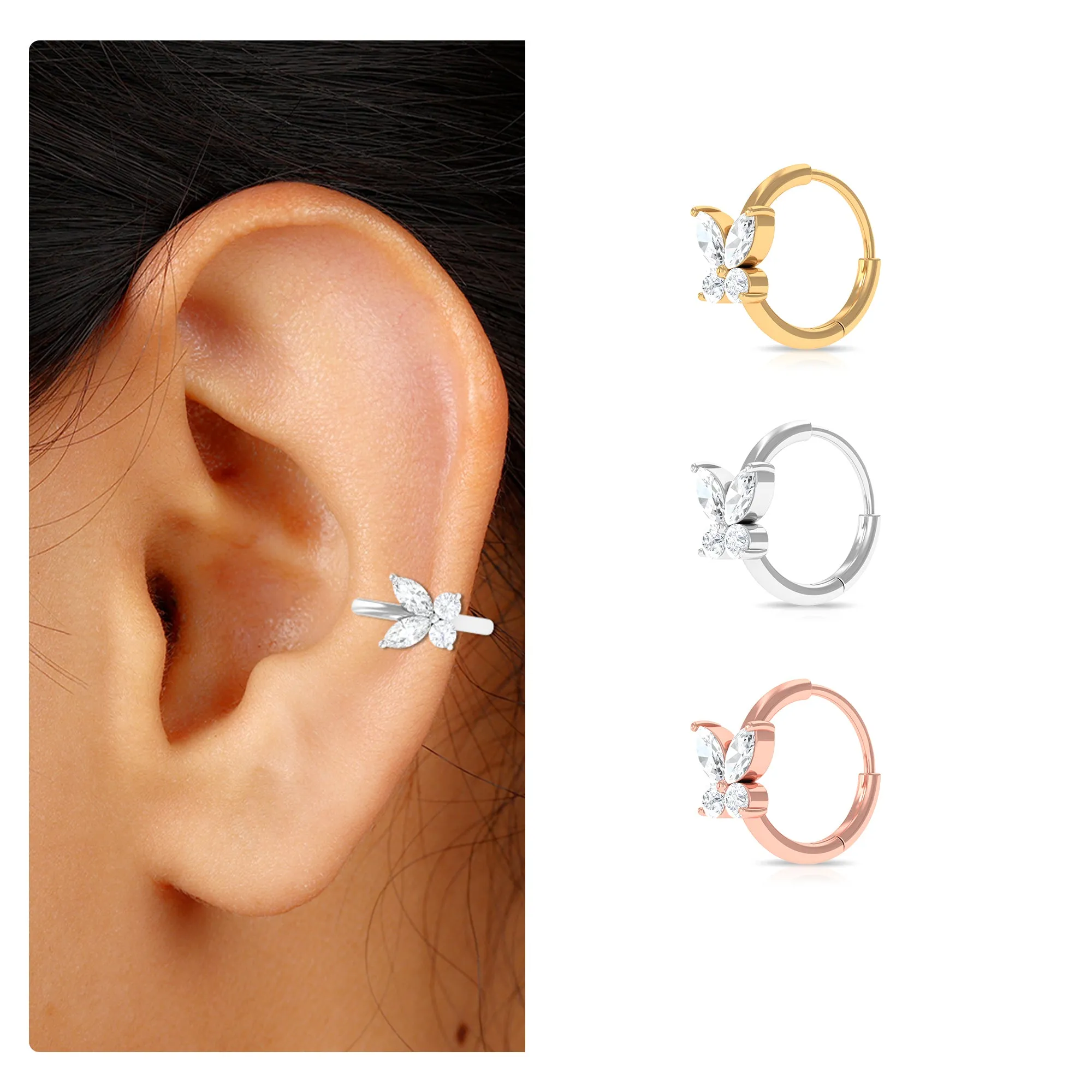Unique Moissanite Butterfly Hoop Earring for Cartilage Piercing