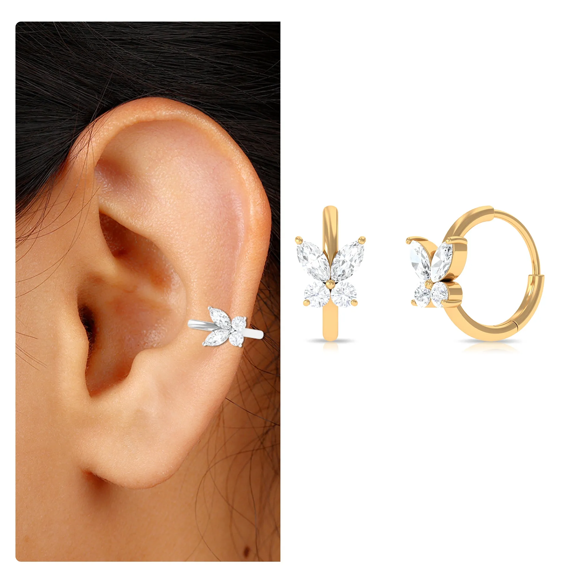 Unique Moissanite Butterfly Hoop Earring for Cartilage Piercing