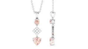 Unique Morganite and Diamond Heart Dangle Pendant with Chain