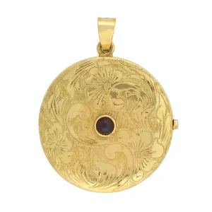 Victorian Large 14kt Etched Gold   Cabochon Garnet Locket