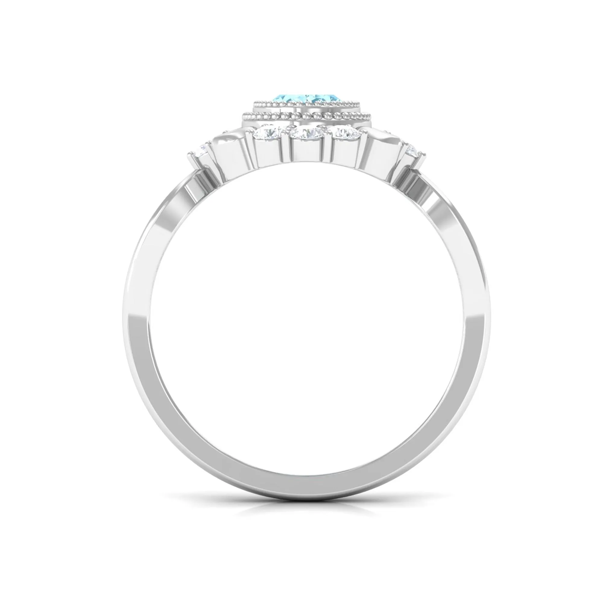 Vintage Inspired Aquamarine Solitaire Engagement Ring with Diamond