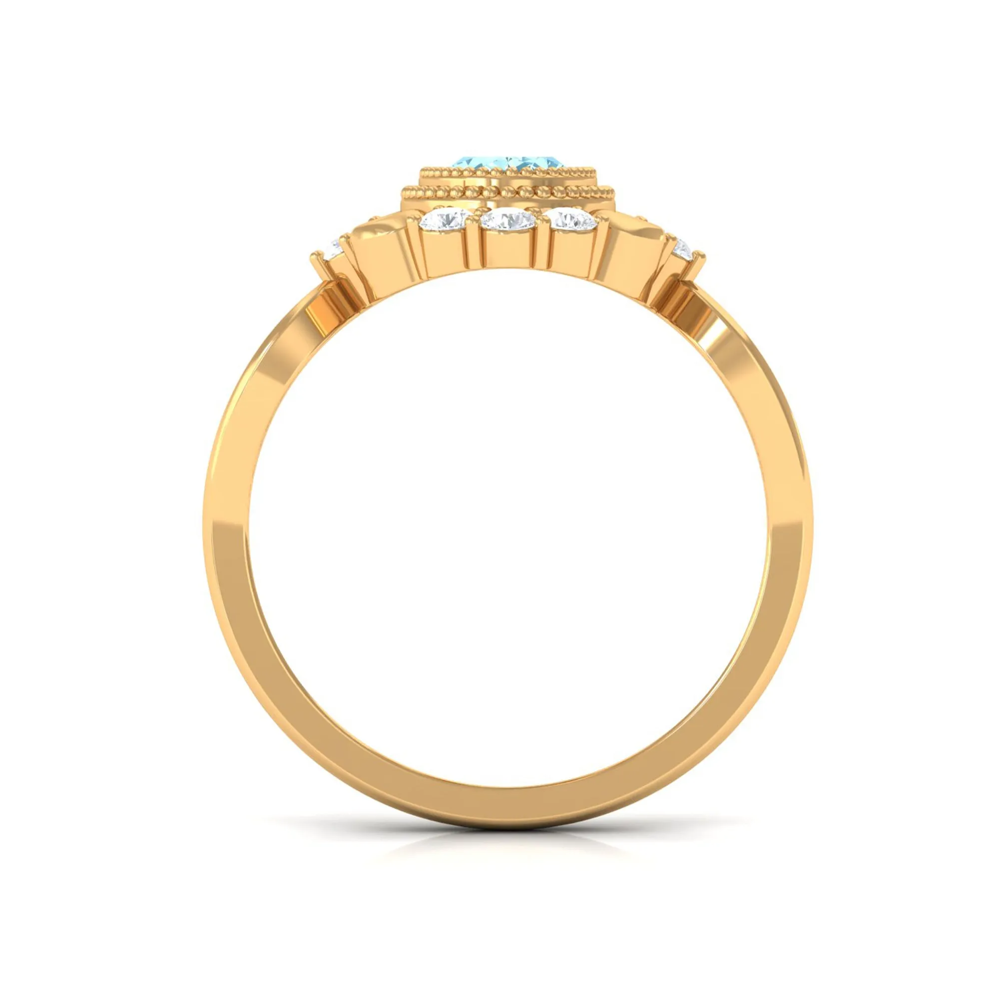 Vintage Inspired Aquamarine Solitaire Engagement Ring with Diamond