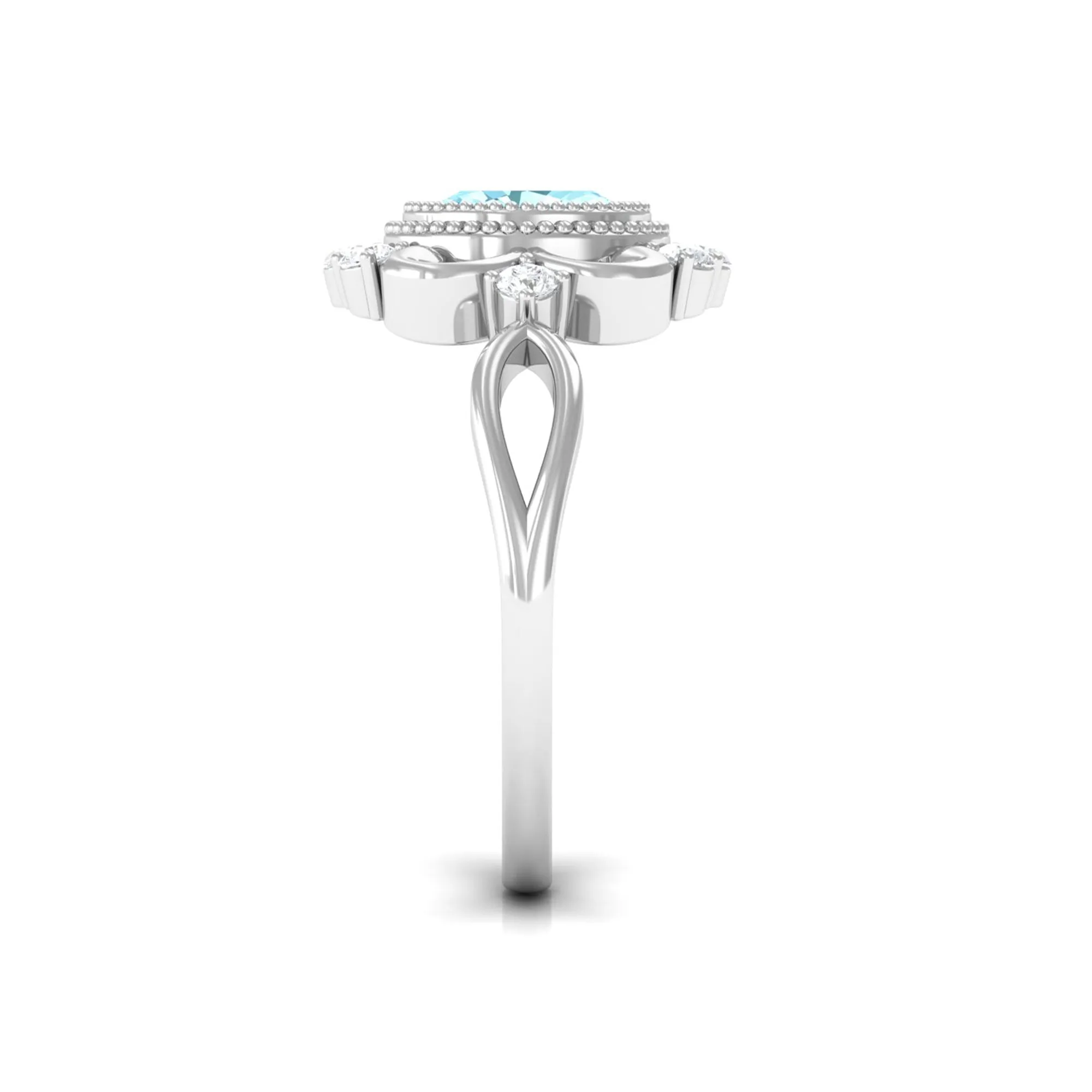 Vintage Inspired Aquamarine Solitaire Engagement Ring with Diamond