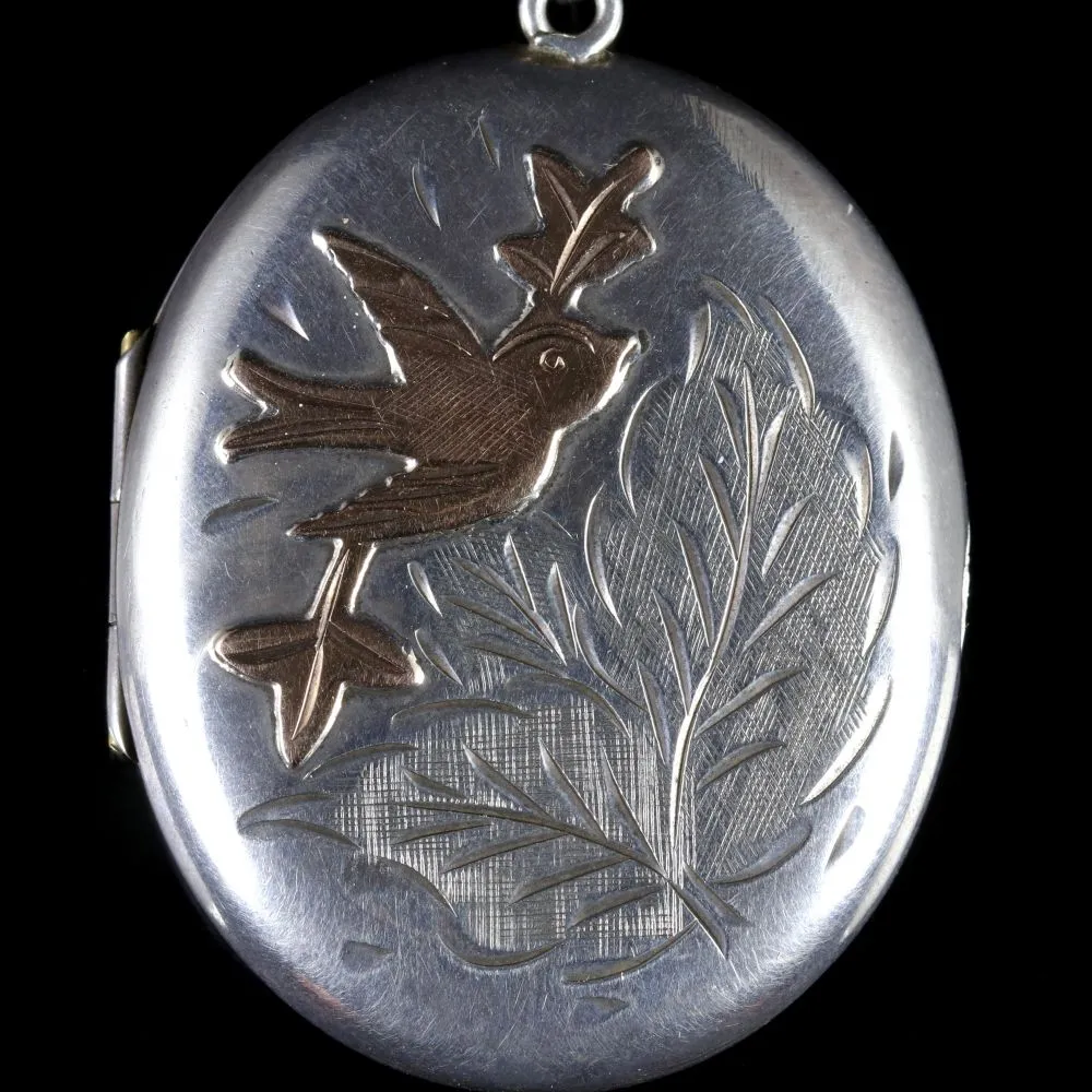 Vintage Large Bird Motif Locket Silver Dated Birmingham 1978