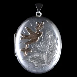 Vintage Large Bird Motif Locket Silver Dated Birmingham 1978