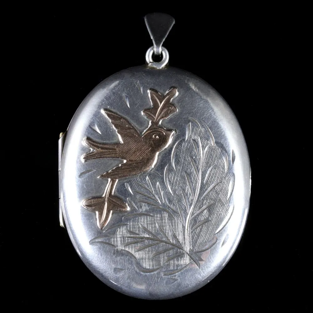 Vintage Large Bird Motif Locket Silver Dated Birmingham 1978