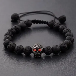 Volcanic Stone Micro Inlaid Diamond Skull Woven Bracelet