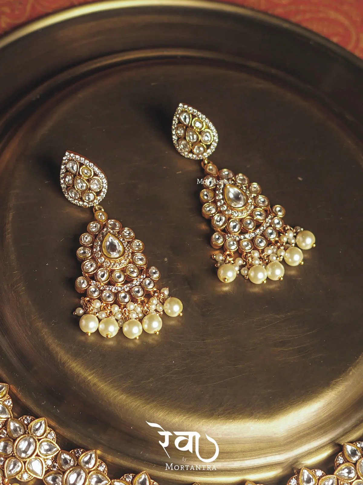 White Color Gold Plated Jadau Kundan Bridal Necklace Set - MO-S11W