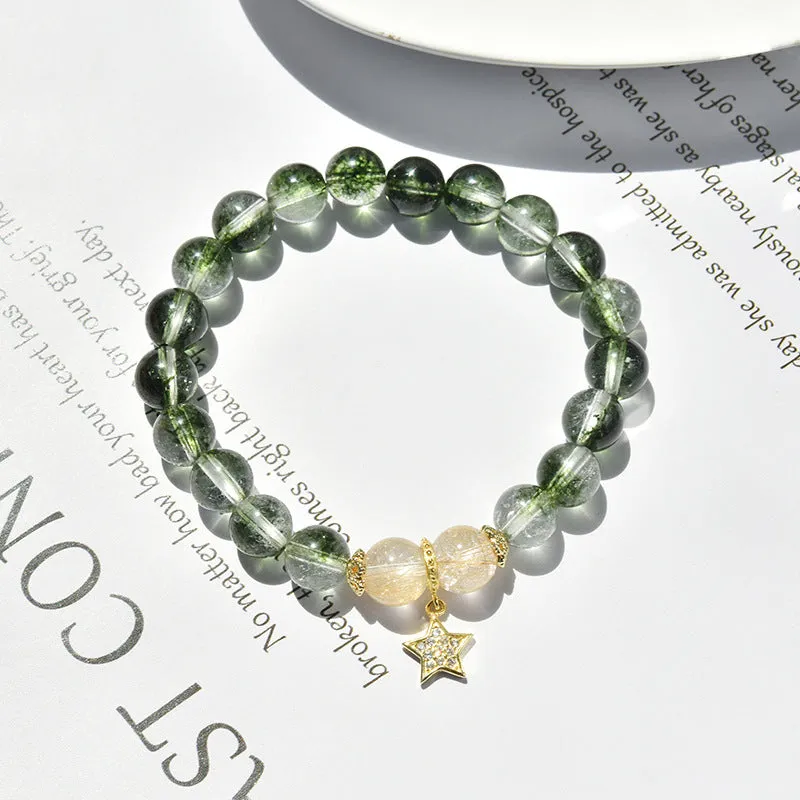 White Pop Flower Green Ghost Crystal Bracelet