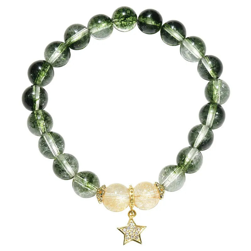 White Pop Flower Green Ghost Crystal Bracelet