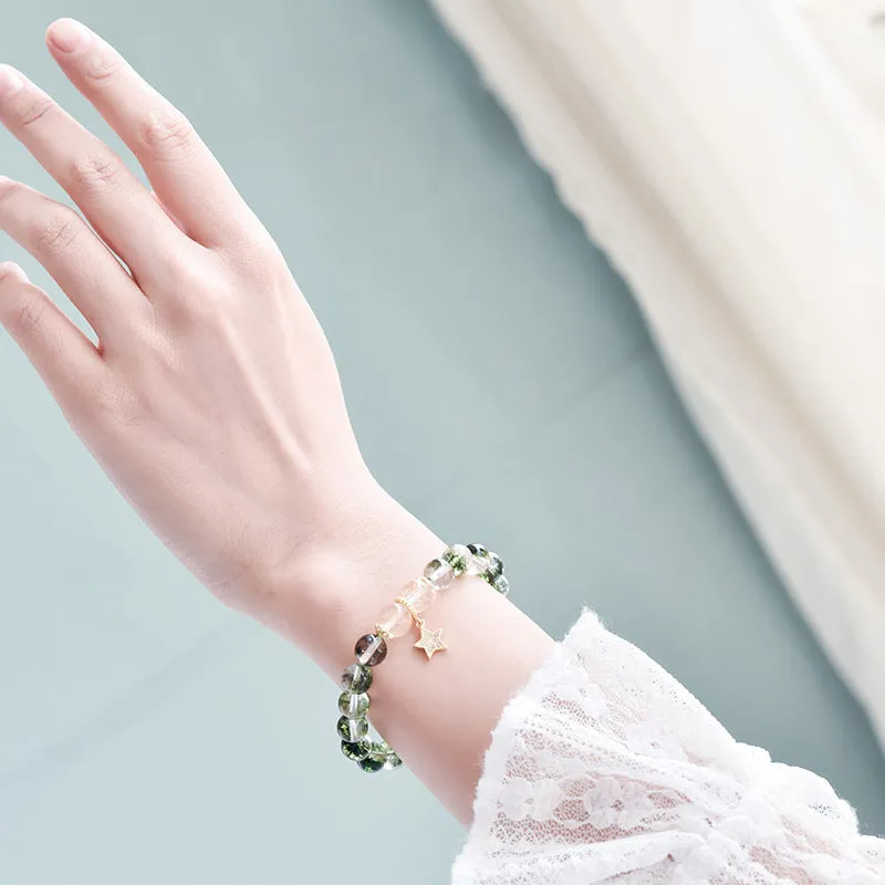 White Pop Flower Green Ghost Crystal Bracelet